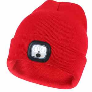 Promotional USB Rechargeable <b>LED</b> Night Run Headlight <b>Beanie</b> Outdoor Acrylic Digital Printed Logo Floppy Brim Fashion Men <b>Hat</b> - Product Image 1
