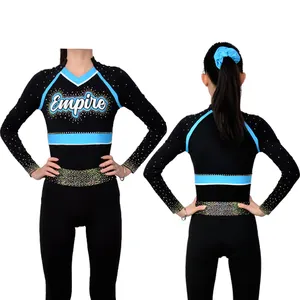 Meninas Sublimação Competição Meninas cheerleading preto e azul Cores Cheerleading Uniformes