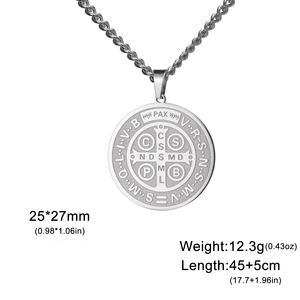 Collier en acier inoxydable avec <span class=keywords><strong>médaille</strong></span> de Saint Benoît, gravure double face, croix d'exorcisme, prière, amulette catholique pour femmes et hommes, bijoux - Product Image 6