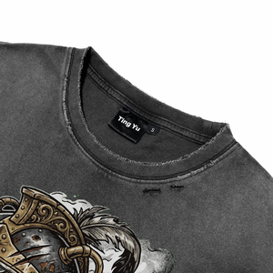 Camiseta de Algodón de Manga Corta con Lavado Ácido y Efecto Desgastado para Hombre, Camisetas con Estampado Frontal Personalizado de Alta Calidad, Ropa Vintage al por Mayor - Product Image 3