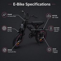 Vélo électrique à gros pneus 750W, 48V 15AH, écran LCD 20 pouces, pour aventures en extérieur, noir et rose, idéal pour les week-ends en plein air