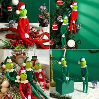 JQ Wholesale En stock Poupée en peluche Elfe de Noël et Grinch vert, Figurine décorative de Noël pour cadeau de fête de Noël