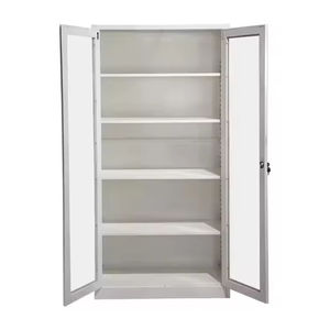 Archivador de metal de acero con cerradura, muebles de almacenamiento para el hogar y la Oficina equipados con 4 estantes ajustables y 2 puertas de vidrio abatibles - Product Image 1