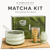 Ensemble de thé matcha japonais en gros : bol en céramique, fouet en bambou, tamis, cuillère, boîte cadeau personnalisable avec logo pour cérémonie du thé, commande en gros