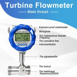 Medidor de flujo de turbina con pantalla <span class=keywords><strong>Digital</strong></span> de alta precisión, acero inoxidable, 304, 4-20mA, salida de pulso RS485 para agua, diésel, Alcohol, gasolina - Product Image 5