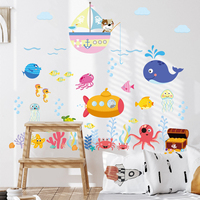 Pegatinas de pared de organismos del mundo marino, papel tapiz extraíble a prueba de agua para sala de estar, habitación de niños, fondo del hogar, decoración de pared mural