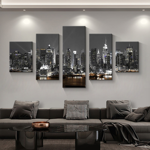 Cuadros de Ciudades Modernas Impresos en Lienzo, Arte de Pared de 5 Paneles, Pintura de Paisaje, Mural de Arte Urbano de Lujo para Decoración de Pared de Sala de Estar - Product Image 2