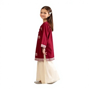 Ropa Infantil - Salwar Kameez de Algodón Bordado Color Granate para Niñas 2026 con Diseño Floral, Cuello Redondo, Ajuste para Uso Diario, Atuendo Étnico - Product Image 2