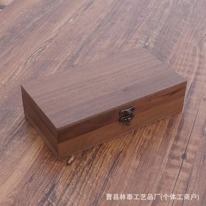 Caja de joyería cuadrada de madera de nogal con tapa con bisagras y cerradura para almacenamiento y exhibición - Product Image 3