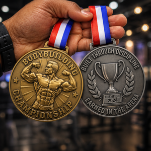 Medallas personalizadas <span class=keywords><strong>de</strong></span> aleación <span class=keywords><strong>de</strong></span> zinc 3D en oro y plata para culturismo, medallas <span class=keywords><strong>de</strong></span> premio Pro Elite Iron Legacy para campeones generales con cinta impresa - Product Image 3