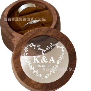 Wooden <b>Ring</b> Box Round Walnut Color Elegant Jewelry <b>Storage</b> Wedding <b>Ring</b> Packaging With Engraved Logo Customizable - Product Image 5