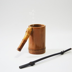 Bamboo Cup With Pipe Holder Bent Type Deep Carbonization Solid Color For Smoking Pipes - Product Image 2