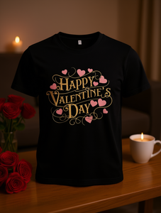 T-Shirt per San Valentino con Stampa Cuore Nero Oro Rosa, Manica Corta Casual da Uomo, Vestibilità Regolare, 100% Cotone 180g, Lavabile in Lavatrice - Product Image 2