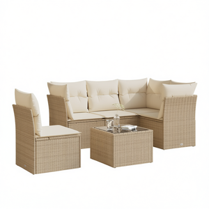 Ensemble de canapés de jardin en rotin PE avec structure en acier et verre trempé, mobilier d'extérieur pour jardin, capacité 4 personnes, style contemporain - Product Image 1