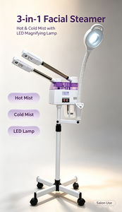 เครื่องอบไอน้ำหน้าแบบมืออาชีพ 3-in-1 ABS พร้อมสเปรย์ร้อนและเย็นคู่ โคมไฟ LED ขยายภาพ พร้อมฟังก์ชั่นเพิ่มความชุ่มชื้น สำหรับใช้ในร้านเสริมสวย - Product Image 2