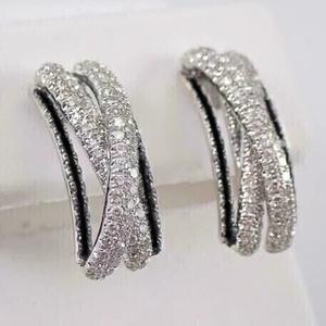 E3052 Two-tone <b>Hoop</b> <b>Earrings</b> Women's Luxury Diamond Geometric Micro Insert Round Brilliant Cut <b>Fine</b> Jewelry - Product Image 3