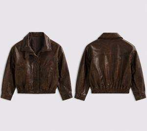 Chaqueta bomber corta de cuero PU vintage con logotipo personalizado para mujer, prenda exterior con cremallera para damas, atuendo diario de otoño. - Product Image 3