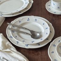 Vaisselle en céramique Relief européen Fleur blanche Bol en céramique Assiette Tasse à café avec soucoupe pour la maison