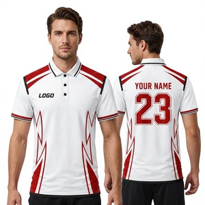 Custom <b>Men's</b> Sporty Breathable Jersey <b>for</b> <b>Shirt</b> White Red Solid Short Sleeve Quick Dry Button Front OEM Service Made Bangladesh - Product Image 1
