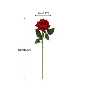 핫 세일 웨딩 장식 벨벳 꽃 대량 레드 화이트 장미 인공 꽃 긴 줄기 벨벳 장미