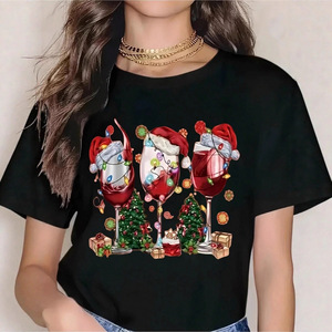 T-shirt Estiva Casual con Stampa <span class=keywords><strong>Natalizia</strong></span>, Maglietta Creativa con Collo Tondo e Motivi Cartoon per <span class=keywords><strong>Donna</strong></span>, Comoda e Alla Moda - Product Image 1