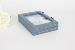 Cornice Doppia per Foto in Legno Blu 4x6 5x7, Cornice Pieghevole con Cerniera per 2 Foto, Decorazione da Tavolo per Casa e Matrimonio - Product Image 2