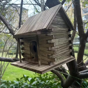 1 pièce Niche à oiseaux en bois carbonisé rétro, design vieilli à suspendre, pour colibris et autres petits oiseaux - Product Image 1