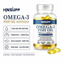 Gélules d'huile de poisson Oméga 3 1000mg, extraits de poissons sauvages des grands fonds, 180mg EPA, 120mg DHA, sans OGM, sans gluten, 90 unités, OEM
