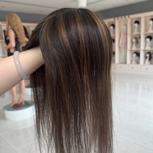 Topper en cheveux humains vierges brun foncé avec mèches châtain, base mono 3x6 pouces, léger, à clips, volume naturel, pour cheveux clairsemés - Product Image 4