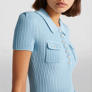 Traje de una pieza informal, liso, de <span class=keywords><strong>manga</strong></span> <span class=keywords><strong>corta</strong></span>, estilo blazer, con falda acampanada, ajustado, <span class=keywords><strong>para</strong></span> mujer, con botones de cristal, estilo occidental. - Product Image 3