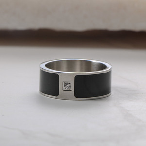 Titanium Steel <b>Ring</b> Black White Minimalist <b>Couple</b> <b>Ring</b> With Diamond Bezel Setting Wedding Jewelry SA596 - Product Image 2