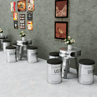 Ensemble de mobilier commercial industriel personnalisé en fer pour restaurants, salons de thé, cafés, salles de sport, salles de billard, tables et chaises en forme de fût d'huile