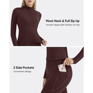 FOXA Workout Set Women 2 Piece Turtleneck Zip Up <b>Jacket</b> Booty Leggings With Pockets <b>Yoga</b> Gym Outfit Spandex Polyester - Product Image 3