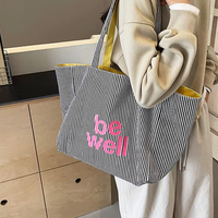 Sac fourre-tout en toile personnalisé, grand format, double face, à rayures, réversible, avec lettres, sac à bandoulière en toile pour le shopping, la plage, l'école, les trajets quotidiens