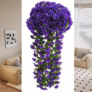 Plante artificielle de primrose suspendue au mur, panier en soie pour la décoration intérieure du salon, utilisation en intérieur - Product Image 2