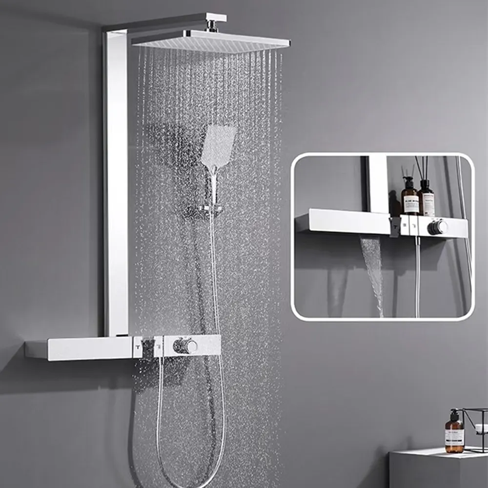 Nouveau design pluie au-dessus de la tête ensemble de boîtier salle de bain mitigeur thermostatique ensemble de douche exposé mural robinet de douche ensemble de douche