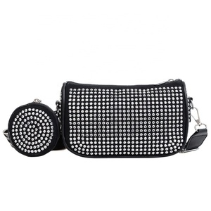 Wholesale Fashion <b>Chain</b> Bling Diamond Young Lady Rivet <b>Handbags</b> for Ladies Underarm Leather <b>Handbag</b> for Women - Product Image 1
