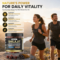 Bioby OEM/Marque Privée Gummies de Shilajit de l'Himalaya avec Ashwagandha, Mousse de Mer, Crinière de Lion, Pastèque pour le Soutien Immunitaire, Énergétique et de la Mémoire