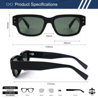 Lunettes de soleil unisexes de style Old Money, rectangulaires étroites, en acétate, avec rivets argentés, verres polarisés à dessus plat, personnalisables OEM/ODM avec logo