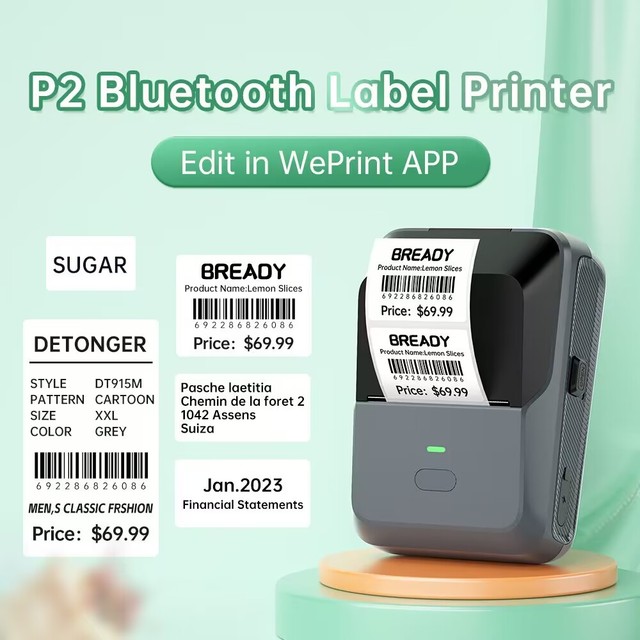Portable Mini Sticker Barcode Printer B2 20-50mm Pocket Mobile Label Maker for Thermal Paper Multi-templates