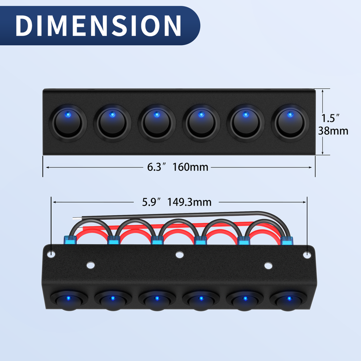 6 Position Switch Panel Dot Illuminated Round Rocker Switch 3 Pin ON ...