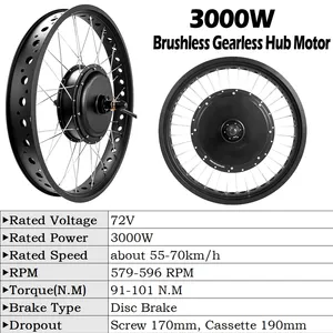 Kit de conversion de gros vélo électrique 20in 26in avec pneu 72V 3000W <span class=keywords><strong>roue</strong></span> arrière sans brosse <span class=keywords><strong>roue</strong></span> de <span class=keywords><strong>moteur</strong></span> de moyeu sans engrenage avec écran LCD3 - Product Image 1