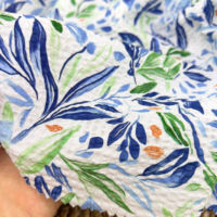 Tissu en coton rétractable au sel 80 GSM 50 pouces en stock, imprimé feuilles bleu-vert, doux et respirant, pour robes, jupes, textiles de maison, couture DIY