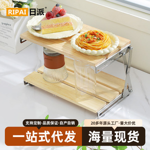 Ripai Folding Wooden <b>Desktop</b> Shelf 2 Tier Standing Type For Kitchen Storage - Product Image 5