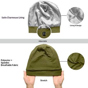 Bonnet de nuit en satin soyeux doublé, ajustable, qui reste en place toute la nuit, pour cheveux bouclés, style bonnet souple en soie - Product Image 6