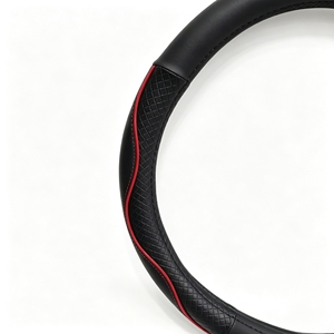 Housse de <span class=keywords><strong>volant</strong></span> de voiture en <span class=keywords><strong>cuir</strong></span> PU noir avec accents rouges, universelle, antidérapante, convient aux volants de 37 à <span class=keywords><strong>39</strong></span> <span class=keywords><strong>cm</strong></span>, adaptée à toutes les saisons - Product Image 2