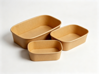 Bol à salade rectangulaire personnalisé BioKing en papier alimentaire, jetable, compostable, en papier kraft blanc pour restaurant