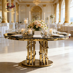 Mesas Redondas Modernas, Románticas y Elegantes de Acero Inoxidable Dorado con Cristal de Espejo de Buena Calidad para Uso en Hoteles - Product Image 2