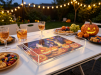 Plateau en acrylique imprimé sur mesure avec poignées découpées, plateau de service rectangulaire transparent décoratif pour Halloween, pour la maison et les fêtes, OEM
