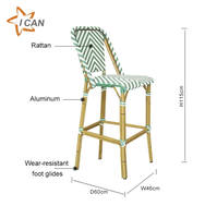 Chaises hautes de café de style français meubles de bar d'extérieur en rotin de bistrot chaise de bar en osier